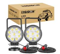 RIGIDON 2X Portable Magnetic Round led Work Light 4" 27W Flood Search lamp | 12V 24V, For Car Off road Truck SUV ATV UTE 4x4 vehicle Tractor Excavator Boat, Waterproof, 6000K white, Auxiliary, driving