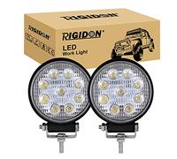 RIGIDON 2x round led work light 4inch 27W flood driving fog lamp 12V 24V | For Car Off road Truck SUV ATV UTE 4x4 vehicle Tractor Excavator Boat, Waterproof, 6000K white, Auxiliary light, floodlight
