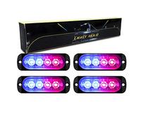 RIGIDON 4 Pcs 3.3 Inch 4 LED Safety Emergency Flashing Lights, 12V 24V Red Blue Strobe Hazard Warning Light, Breakdown Beacon Led Light Bar for Car Off road Truck SUV ATV UTE 4x4 Boat, Fog Lamps