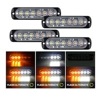 RIGIDON 4 Pcs 4.3 Inch 6 LED Safety Emergency Flashing Lights, 12V 24V White Amber Strobe Hazard Warning Light, Breakdown Beacon Led Light Bar for Car Off Road Truck SUV ATV UTE 4x4 Boat, Fog Lamps