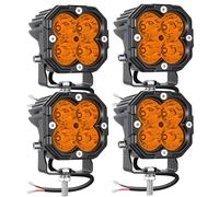 RIGIDON 4 Pcs Square Mini Led Work Light, 3 inch 30W Spotlight, 3000 lumen 12V 24V Outdoor Driving Lamp for Car Off road Boat Truck 4x4 SUV ATV Tractors Excavator Motorcycle, Fog Lamp, 3000K Amber