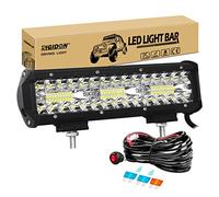RIGIDON 8D 9 inch 180W Led Work Light Bar with 12V Wiring Harness Cable Kit, Tri Row Fog Light for Car Off Road Truck ATV 4x4 Boat, Flood Spot Combo, Waterproof Driving Lighting, 6000K White