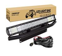 RIGIDON Car Led Light Bar With Licence Number Bumper Plate Mounting Bracket 12V Wiring Harness Cable Kit For Off road Truck SUV UTE ATV 4x4, 23 inch Tri Row 7D 324W Driving Work Lamp 6000K