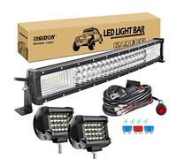RIGIDON Curved 22 inch 270W Led Light Bar With 1 Pcs 12V 2 Lead Wiring Harness Cable Kit, 2 Pcs 4inch 60W Led Work Light for Car Off road Truck Tractors SUV 4x4, Flood Spot Combo Beam, 6000K White