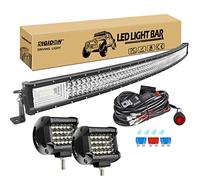 RIGIDON Curved 52 inch 675W Led Light Bar With 1 Pcs 12V 2 Lead Wiring Harness Cable Kit, 2 Pcs 4inch 60W Led Work Light for Car Off road Truck Tractors SUV 4x4, Flood Spot Combo Beam, 6000K White