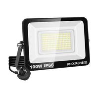 RIGIDON Led Outdoor Floodlight, 1x 100W 10000LM Flood Lights with Plug, Mains Powered Security Lighting, Outside for Garage Garden Yard Patio, Waterproof Workshop Job Site Work Lamp, 6000K Cold White