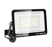 RIGIDON Led Outdoor Floodlight, 1x 200W 20000LM Flood Lights with Plug, Mains Powered Security Lighting, Outside for Garage Garden Yard Patio, Waterproof Workshop Job Site Work Lamp, 3000K Warm White