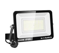 RIGIDON Led Outdoor Floodlight, 1x 200W 20000LM Flood Lights with Plug, Mains Powered Security Lighting, Outside for Garage Garden Yard Patio, Waterproof Workshop Job Site Work Lamp, 6000K Cold White