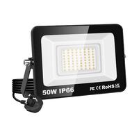 RIGIDON Led Outdoor Floodlight, 1x 50W 5000LM Flood Lights with Plug, Mains Powered Security Lighting, Outside for Garage Garden Yard Patio, Waterproof Workshop Job Site Work Lamp, 3000K Warm White