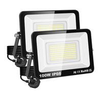 RIGIDON Led Outdoor Floodlight, 2X 100W 10000LM Flood Lights with Plug, Mains Powered Security Lighting, Outside for Garage Garden Yard Patio, Waterproof Workshop Job Site Work Lamp, 6000K Cold White