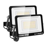 RIGIDON Led Outdoor Floodlight, 2X 100W 10000LM Flood Lights with Plug, Mains Powered Security Lighting, Outside for Garage Garden Yard Patio, Waterproof Workshop Job Site Work Lamp, 3000K Warm White