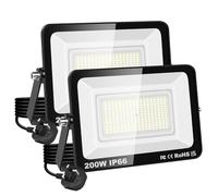 RIGIDON Led Outdoor Floodlight, 2X 200W 20000LM Flood Lights with Plug, Mains Powered Security Lighting, Outside for Garage Garden Yard Patio, Waterproof Workshop Job Site Work Lamp, 6000K Cold White