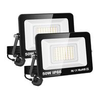 RIGIDON Led Outdoor Floodlight, 2X 50W 5000LM Flood Lights with Plug, Mains Powered Security Lighting, Outside for Garage Garden Yard Patio, Waterproof Workshop Job Site Work Lamp, 3000K Warm White