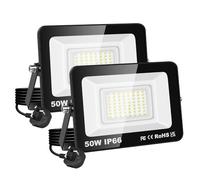 RIGIDON Led Outdoor Floodlight, 2X 50W 5000LM Flood Lights with Plug, Mains Powered Security Lighting, Outside for Garage Garden Yard Patio, Waterproof Workshop Job Site Work Lamp, 6000K Cold White
