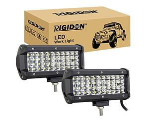RIGIDON Led Work Light Bar 2Pcs 7 inch 120W, 9D Quad Row Spot Beam 12V 24V for Car Off road Truck SUV UTE ATV 4x4 Tractors Excavator, Waterproof Driving Work Lamp, 6000K White Spotlights