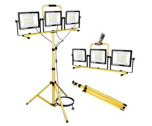 RIGIDON LED Work Light with Stand,300W Three Head Portable Job Site Lights 175V to 265V 30000LM IP66 Waterproof Outdoor Indoor Worklight with 5M Cord Plug for Workshop, Garage, Construction, Basement