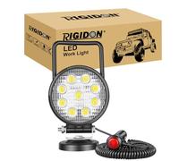 RIGIDON Portable Magnetic Round led Work Light 4 inch 27W Flood Search lamp | 12V 24V, For Car Off road Truck SUV ATV UTE 4x4 vehicle Tractor Excavator Boat, Waterproof, 6000K white, Auxiliary, driving