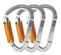 RIGINADO 3pcs D-Shape 25KN Aluminium Carabiner Clips, Heavy Duty Locking Carabiner for Hammocks, Swing, Locking Dogs, Keychain, Silver