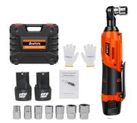 Rigogo 12V Battery Power Ratchet Wrench with 2 x 1.5Ah Batteries, Fast Charger, 3/8" Sq Drive, 2300 RPM, 40Nm Electric Ratchet Wrench with 7Sockets, Carry Case, Orange