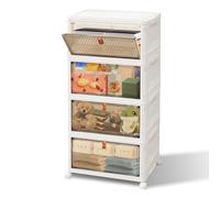 Rigogo 21L*4 Plastic Storage Drawers Unit with Lid and Wheels, Stackable Storage Organizers, Durable PP, BPA Free, White & Clear, 39x28x78.5cm