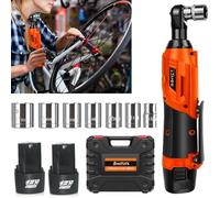 Rigogo 3/8” Cordless Ratchet Wrench 12V Electric Power Tool Kit with 2 Battery & Charger, 40 Nm Fastening Torque, Variable Speed, 7 Sockets, Carry Case, Orange