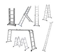 Rigogo 4.7 m Folding Ladder, Portable Aluminium Ladder, Stepladder, Loft Ladder, Multi-Purpose Ladder, 150 kg Load Capacity, EN131