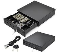 Rigogo Cash Register Drawer with 5 Bills 5 Coin Cash Tray, Lockable Key, Black Metal & Plastic, Key Control, 40.5 x 42 x 10cm, 10 Load, Freestanding, 4 Inch Depth