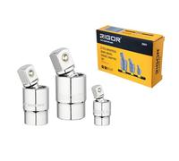 RIGOR 25011 Universal Joint Swivel Socket Adapter Set | 3 Piece, 1/2", 3/8", 1/4" U joint Drive | Pinless Joint Design, Premium CR-V Steel | Include an Aluminum Socket Rail