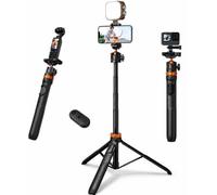 RigSmart 65 Inch Selfie Stick Tripod for iPhone 17/16/15, DJI Osmo Pocket 3/4, GoPro Hero 13/12/11, Insta360 X5/X4, AKASO EK7000, MS08, Bluetooth Remote, Camera Tripod with 360° Ball Head & Cold Mount