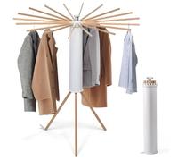 Rigwarl Octopus Clothes Drying Rack, Space Saving Foldable, 360 Degree Rotating, Airer 16 Wooden Collapsible Pole Arms Laundry Dryer Horse Floor Standing Tripod Hanger Holder Cylinder Stand