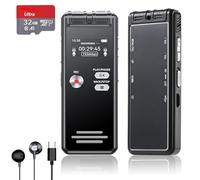 Rigwig 32GB Digital Voice Recorder with SD Card - 3072Kbps HD Dual Mic, 2776H Recording, Voice Activated, Playback, MP3, Password, USB, A-B Repeat for Meetings, Lectures, Interviews