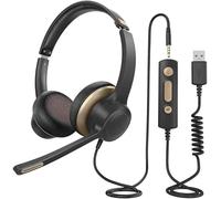 RigWig HC6 Headset with Noise Reduction Mic Adjustable Headband, Line Control, Microphone for Call Centre, Skype/Webinar, Team call (Black/Gold)