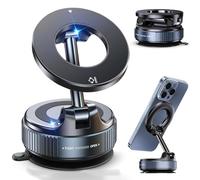 RigWig K007 Magnetic Car Phone Holder for Smart-Phones, 360° Adjustable Foldable Mount with Vacuum Suction Cup for Dashboard & Windscreen, Pocket Size for iPhone 16 15 14 13 12 Pro Max (Black)