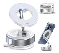 RigWig K007 Magnetic Car Phone Holder for Smartphone, 360° Adjustable Foldable Mount with Vacuum Suction Cup for Dashboard & Windscreen, Pocket Size for iPhone 16 15 14 13 12 Pro Max (White)