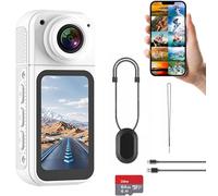 RigWig S70 Mini Action Camera 2.7K HD - Wearable Thumb Body Cam with 180° Rotating Lens, 1.47" Screen, Magnetic Lanyard, Includes 64GB Micro SD Card, Pocket Cam for Vlogging, Cycling, Travel (White)