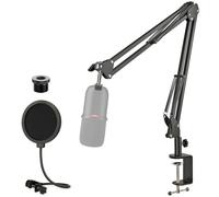 Rigych Mic Boom Arm with Pop Filter, Adjustable Mic Stand with Upgrade Desk Clamp for Shuer MV7+ Shuer MV6 HyperX SoloCast, QuadCast 2 Blue Yeti and Most Condenser Microphone