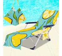 rigyeg Tropical Fruit Print Beach Towel with Pockets Sun Lounger Cover for Outdoor Pool Garden Holiday (Lemon, 75x210cm)
