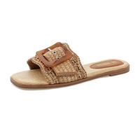 Rihero Womens Raffia Flat Sandals Square Open Toe Summer Beach Slipper Woven Buckle Slip On Sandals