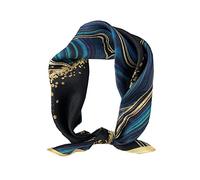 Riho 12 momme Men 100% Mulberry silk Neckerchief (53x53cm) (Black&Blue)