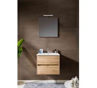 Riho Bathroom Set Porto Wave Washbasin, LED mirror and Vanity unit 2 drawers 600mm Natural Oak