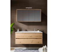 Riho Bathroom Set Porto Wave Washbasin, LED mirror cabinet and Vanity unit 2 drawers 1200mm Natural Oak