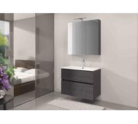 Riho Bathroom Set Porto Wave Washbasin, LED mirror cabinet and Vanity unit 2 drawers 800mm Azabache