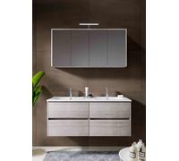Riho Bathroom Set Porto Wave Washbasin, LED mirror cabinet and Vanity unit 4 drawers 1200mm Grey Oak