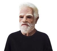 Rihqey Old Man Face Cover, Adjustable Latex Helmet Headgear Costume, Old Man With White Hair And Beard Reinforced Eye Holes, Realistic Latex Face Cover, for Party Christmas Haunted House Carnival