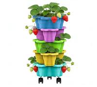 Rihqey Stackable Strawberry Planter, 6-Tier Vertical Garden Tower, Grow Tower Plant Vertical Planter, with Self-Watering and Wheels, for Outdoor Home Balcony Yard Patio Porch Greenhouse Gardening