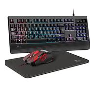 Rii Gaming Keyboard Mouse and Mouse Pad Combo 3 in 1, LED Rainbow Backlit USB Wired Computer Keyboard 104 Key,Spill-Resistant Design,Ergonomic Wrist Rest Keyboard Mouse Set for Windows PC Gamer. Black