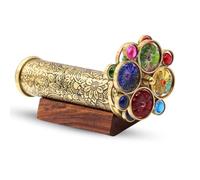 RII Handcrafted Etched Floral Pattern Lacquered Brass Kaleidoscope Includes Two Separate Turning Wheels-A Perfect Addition to any Collection. (7"x1.5")