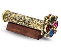 RII Handcrafted Etched Floral Pattern Lacquered Brass Kaleidoscope Includes Two Separate Turning Wheels-Unique Gift Ideas for Someone Special. (7""x1.25""), Gold
