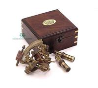 RII J. Scott London Nautical Brass Pocket Sextant, Navy Sailors Sextant, Celestial Navigation with Two Extra Sighting Telescope, Astrolabe Sextant Tool with a Wooden Box, Galactic Gifting