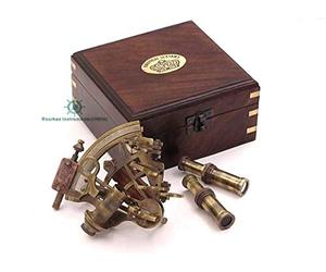 RII J. Scott London Nautical Brass Pocket Sextant, Navy Sailors Sextant, Celestial Navigation with Two Extra Sighting Telescope, Astrolabe Sextant Tool with a Wooden Box, Galactic Gifting